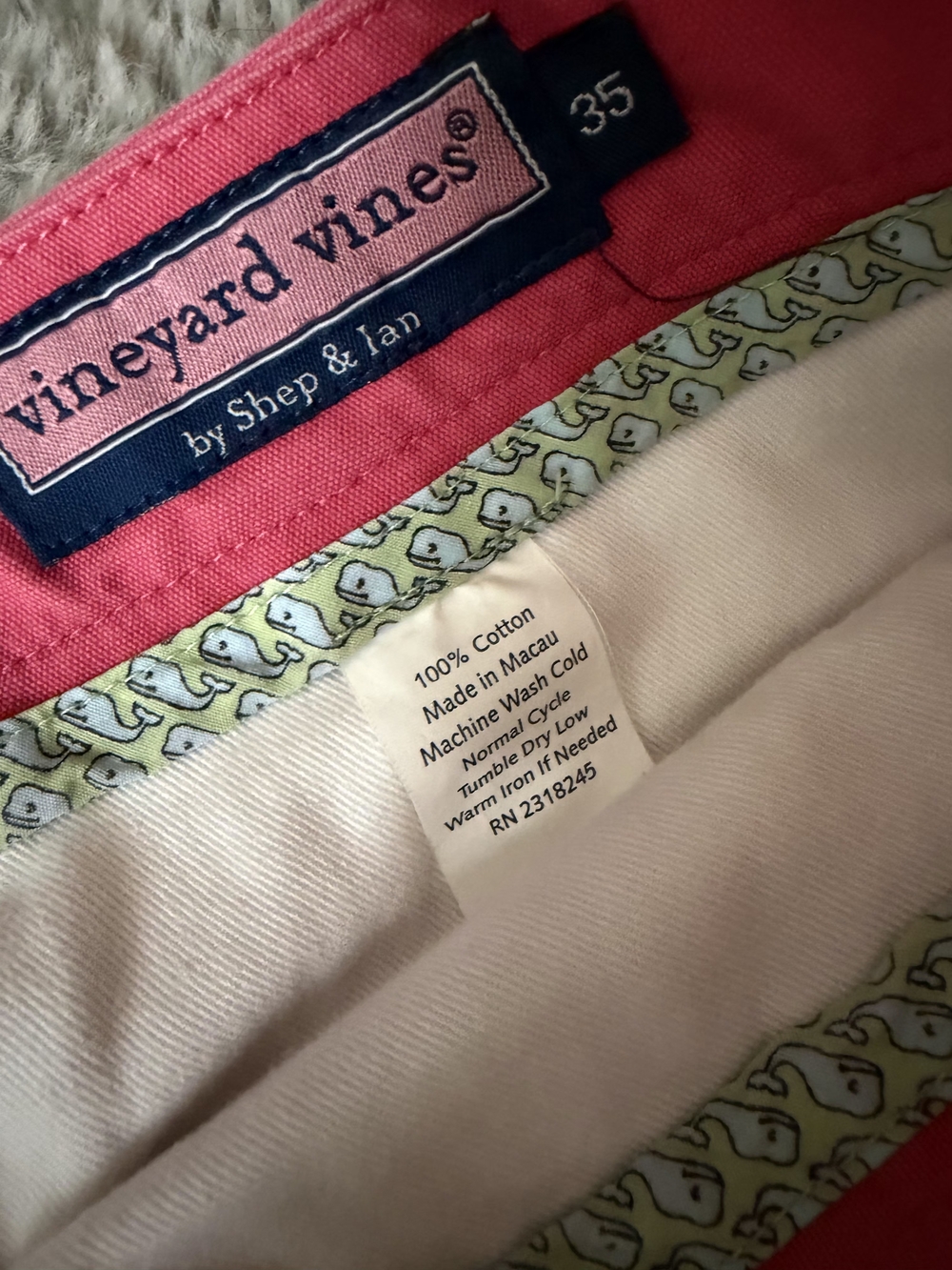 Vineyard Vines Men's Chino Shorts Size 35 Pink Cotton Club Classic Fit 9" - Picture 4 of 4